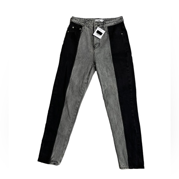 Adika Jeans Two Toned Gray Black Tapered Ankle High Rise Cotton Dark Wash - Picture 3 of 6